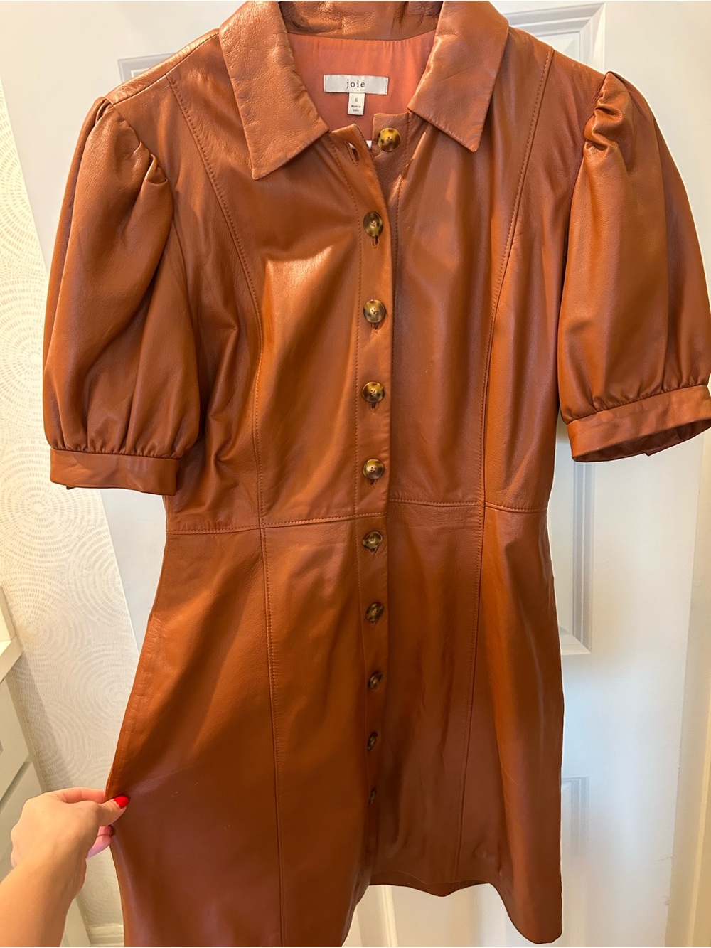 Joie Cognac Faux Leather Button-Front Shirt